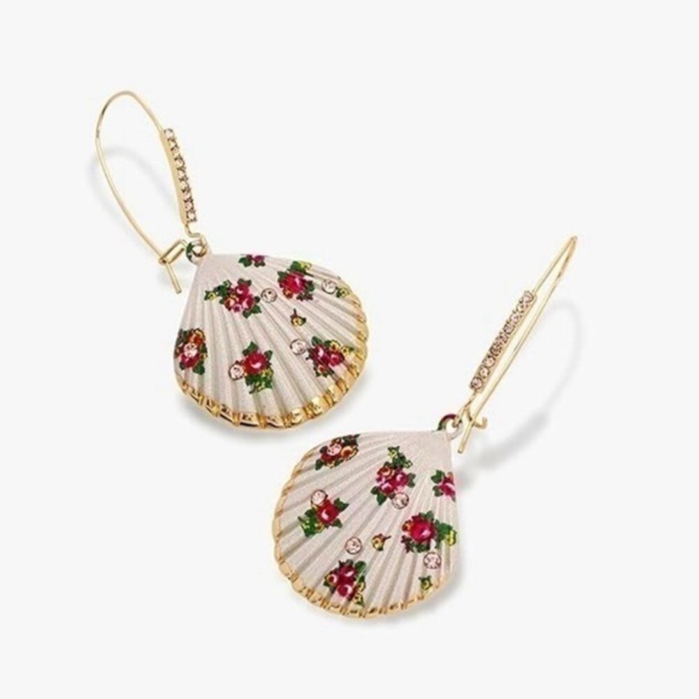 Betsey Johnson Faux Stone Floral Shell Dangle Earrings